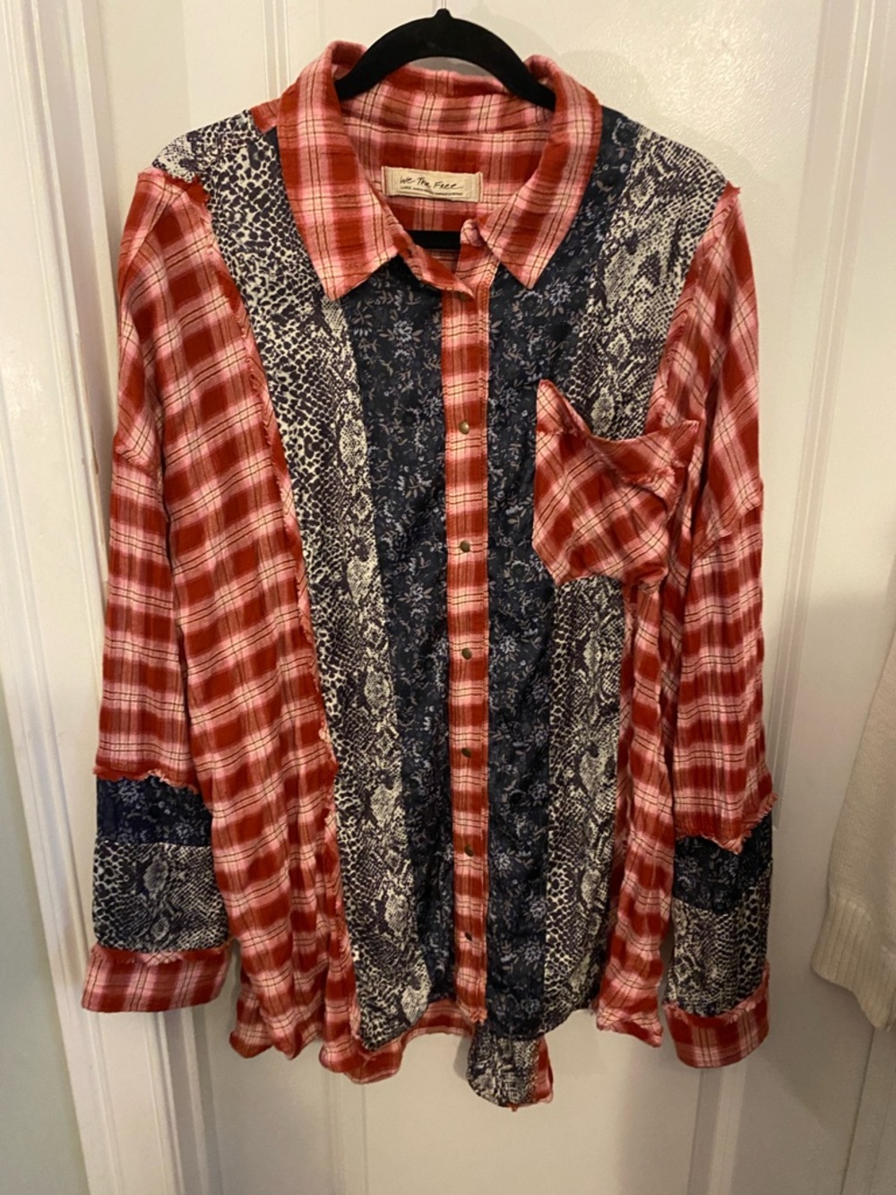 Free People Mixed-Pattern Red Plaid Button-Up Shirt - Picture 2 of 9